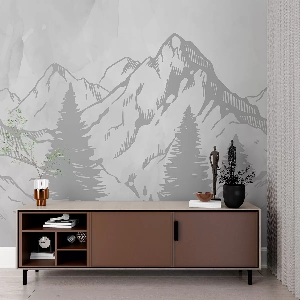 Fototapete Majestätische Berge in heiteren Grautönen w00665v1