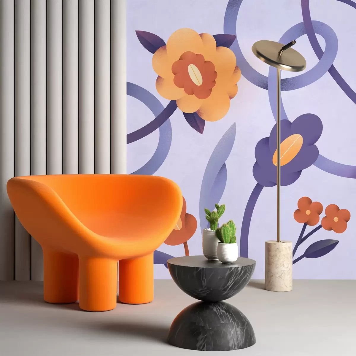 Fototapete Skurriles Blumendesign in sanften Farbtönen u99198v2