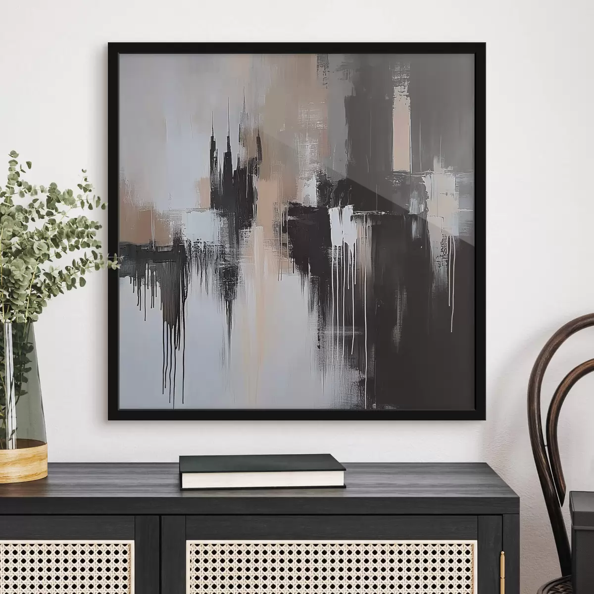Poster Abstraktion in Schwarz- und Beigetönen f40794