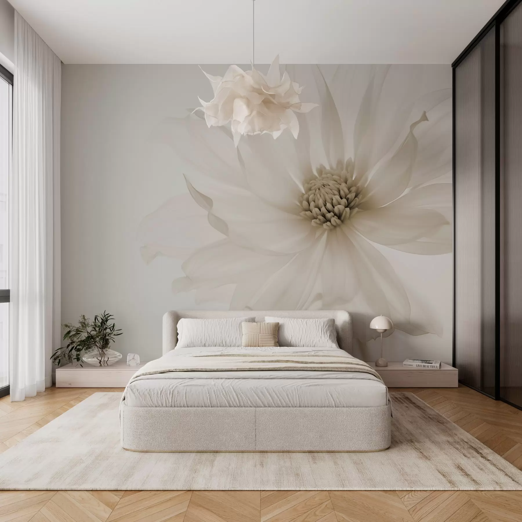 Fototapete Zarte beige Blume auf hellem Hintergrund w02077v1
