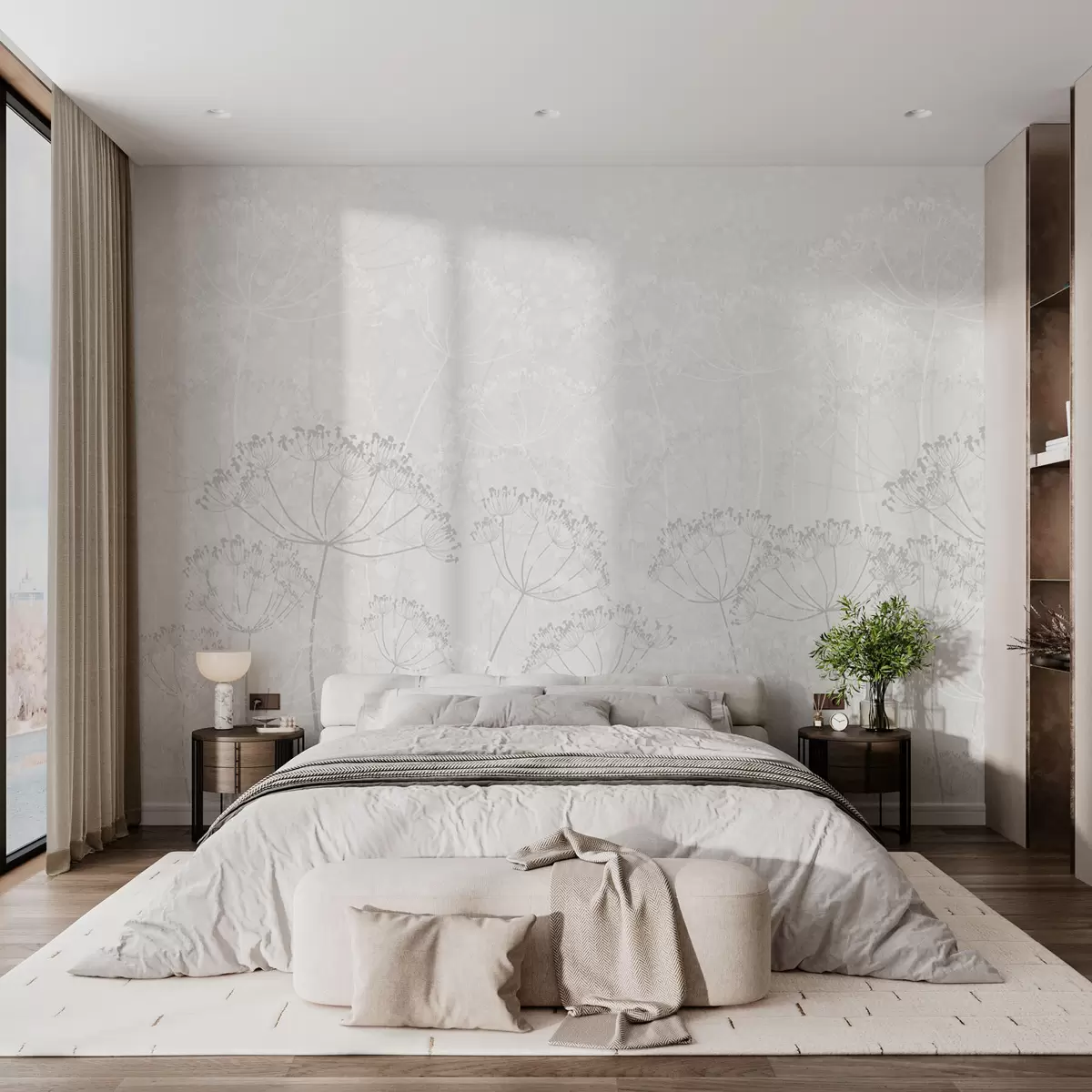 Fototapete Fragile Pflanzen mit Flecken Minimalismus graue Farbe w02108v2