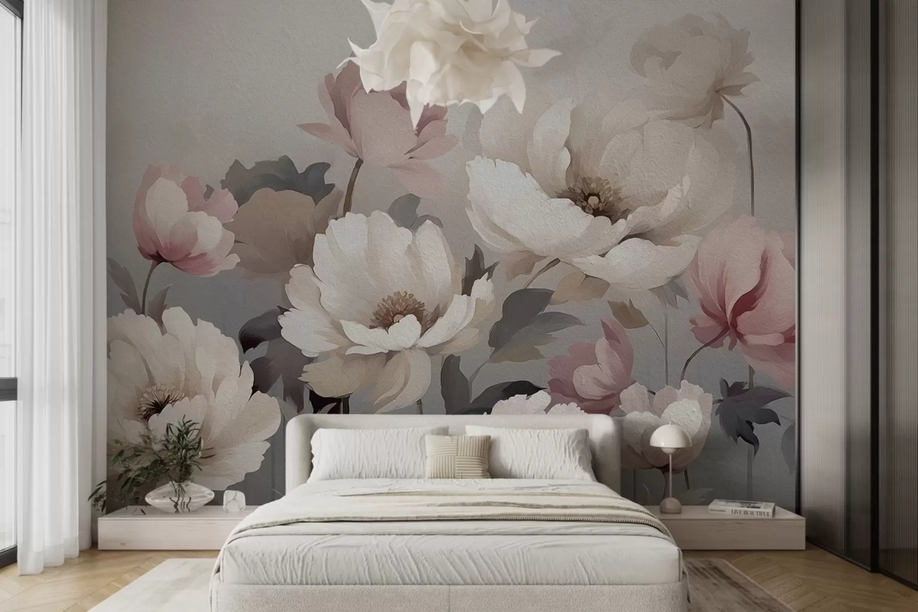Fototapete Mit Öl gemalte Blumen an der Wand w02111