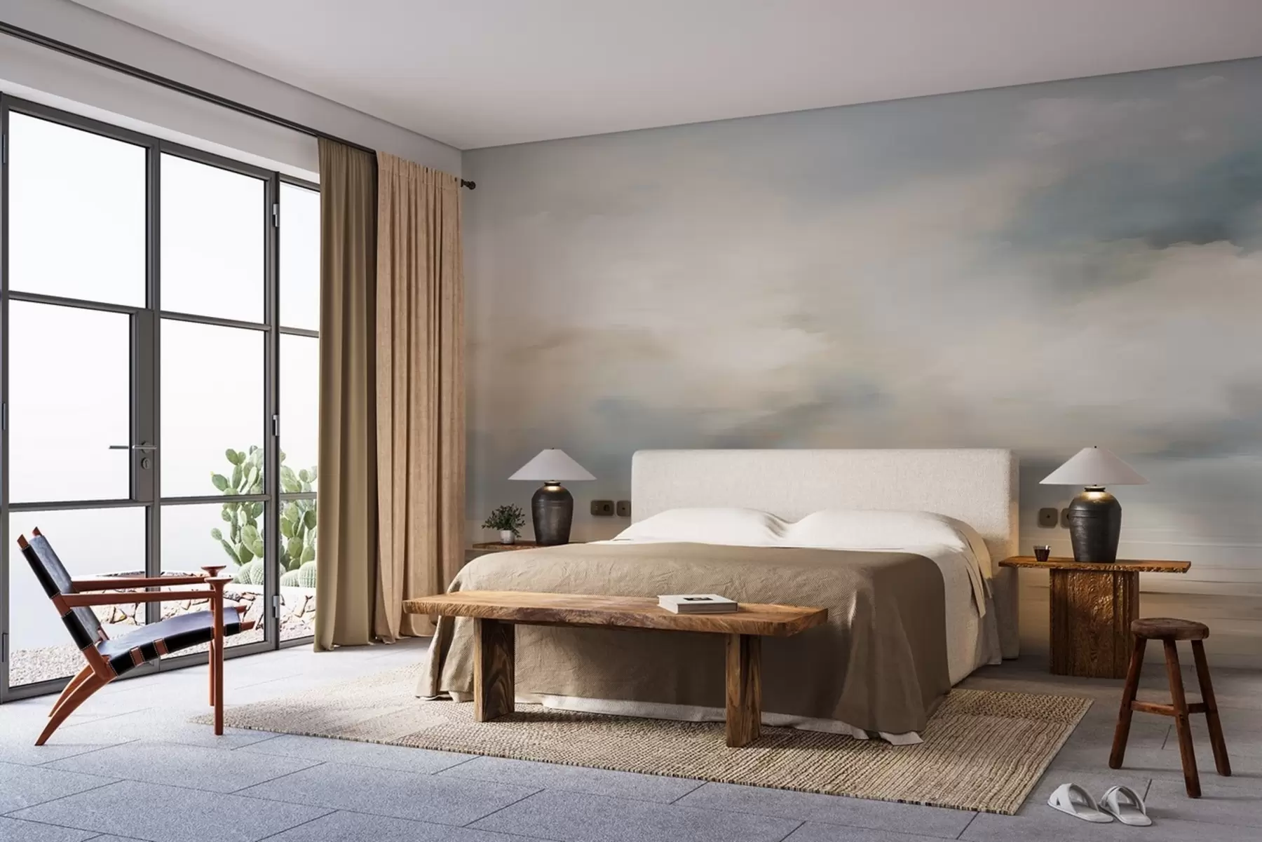 Fototapete Gemalte Aquarelllandschaft mit Wolken und Meer w02116