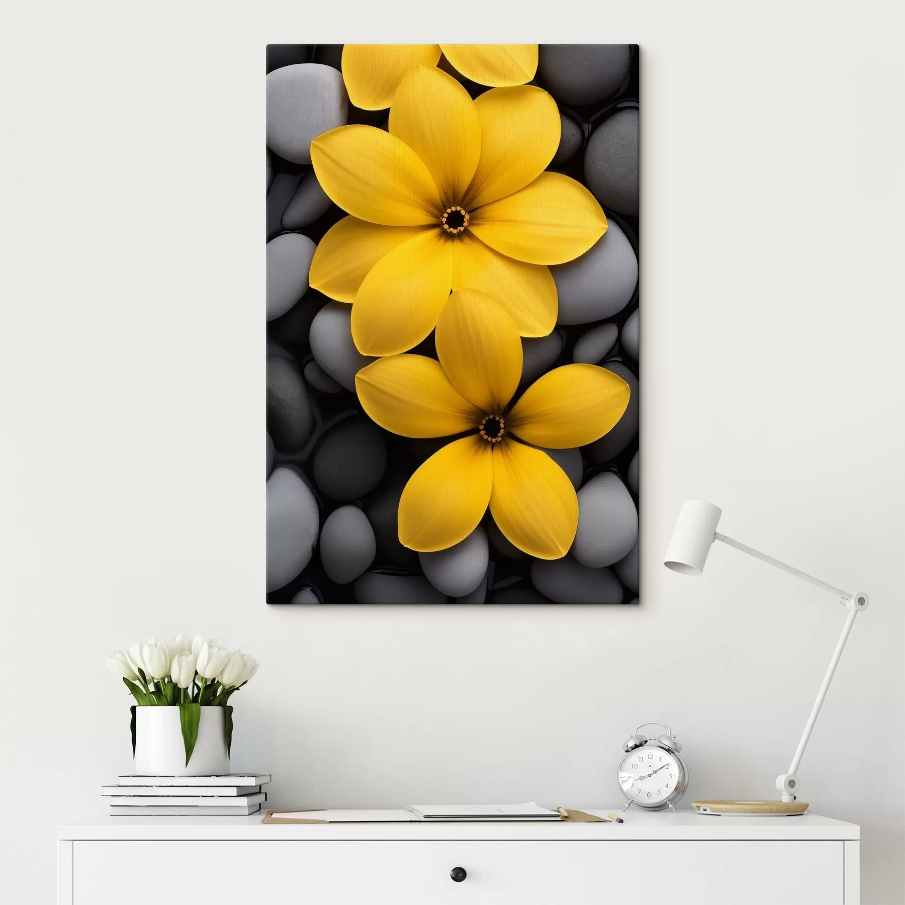 Wandbilder Gelbe Blumen auf einem Stein s41547