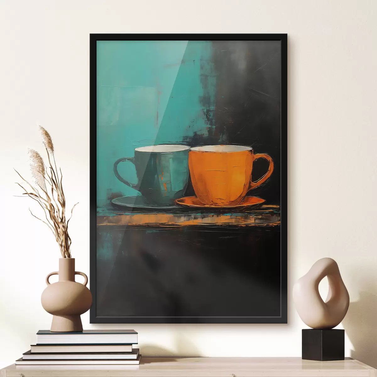 Poster Zwei Tassen Kaffee auf den Tisch stellen f41542