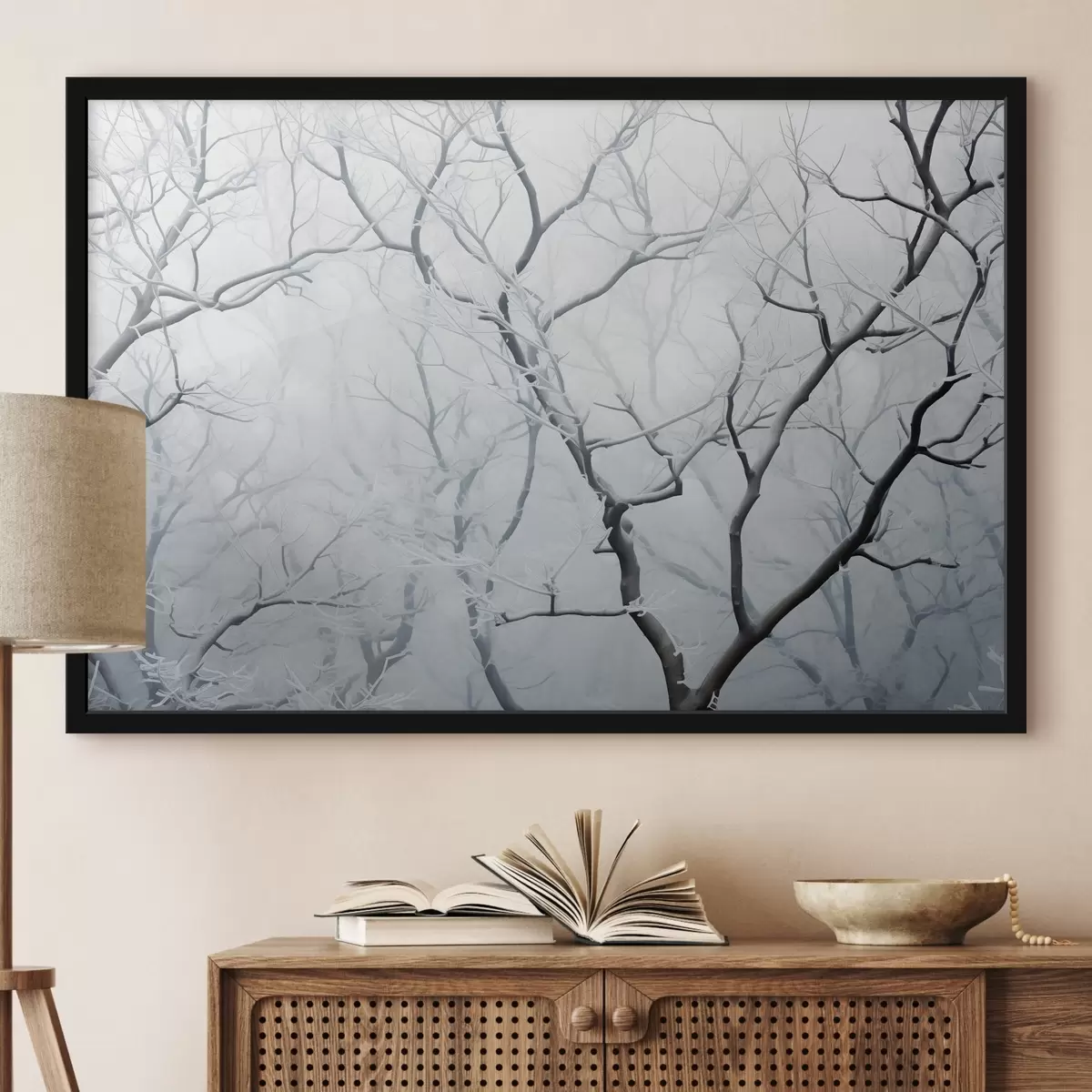 Poster Baumzweige im Frost, Minimalismus f41469