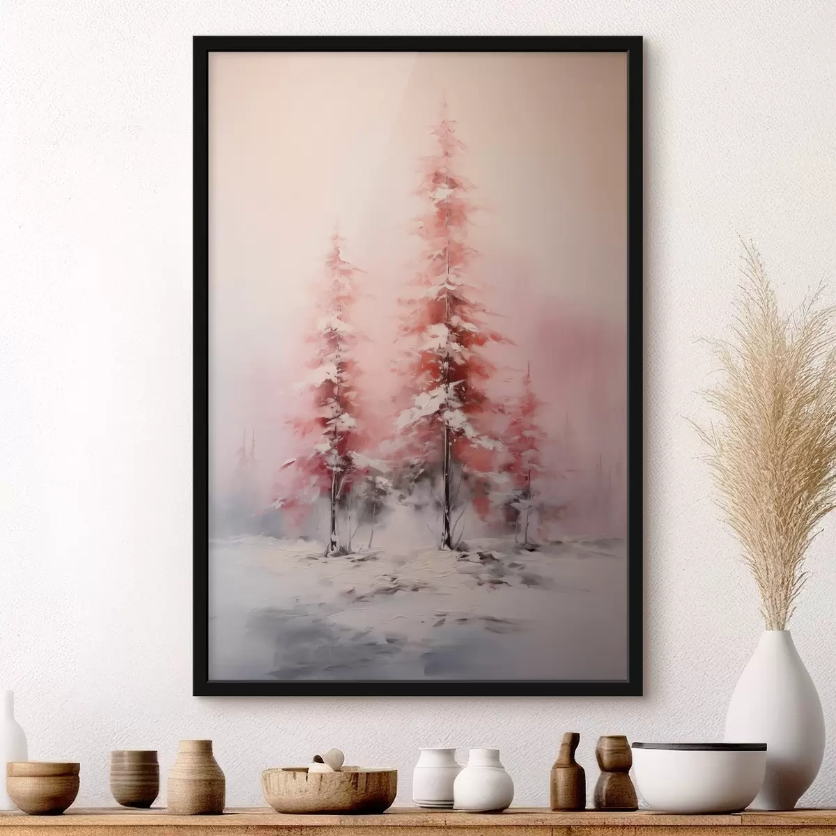 Poster Wintertannen in der Morgendämmerung im Nebel f41470