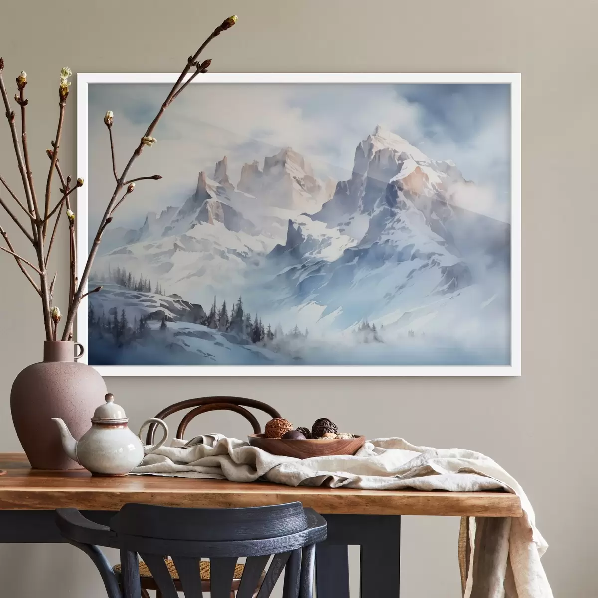 Poster Verschneite Berge Aquarell f41471