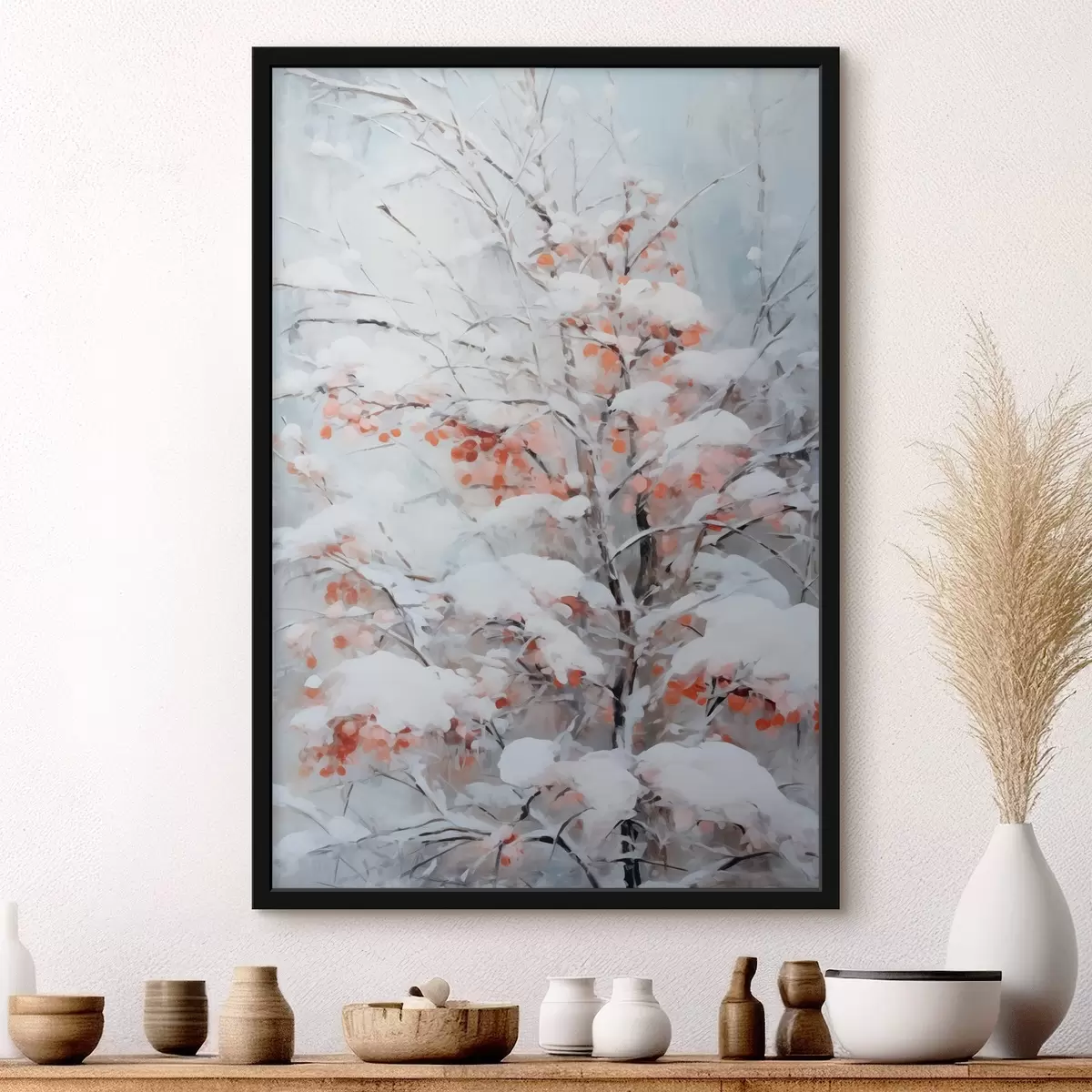 Poster Baum mit Beeren unter Schnee f41477