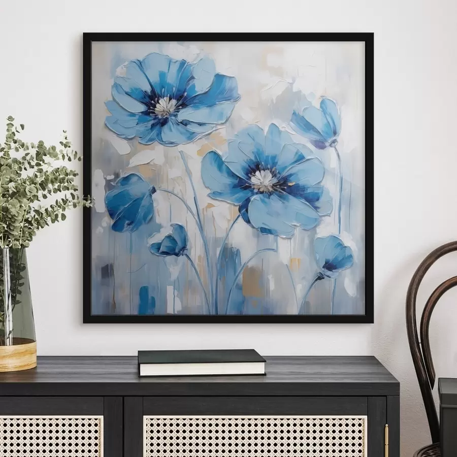 Wandbilder Blaue Blumen gemalt f41597