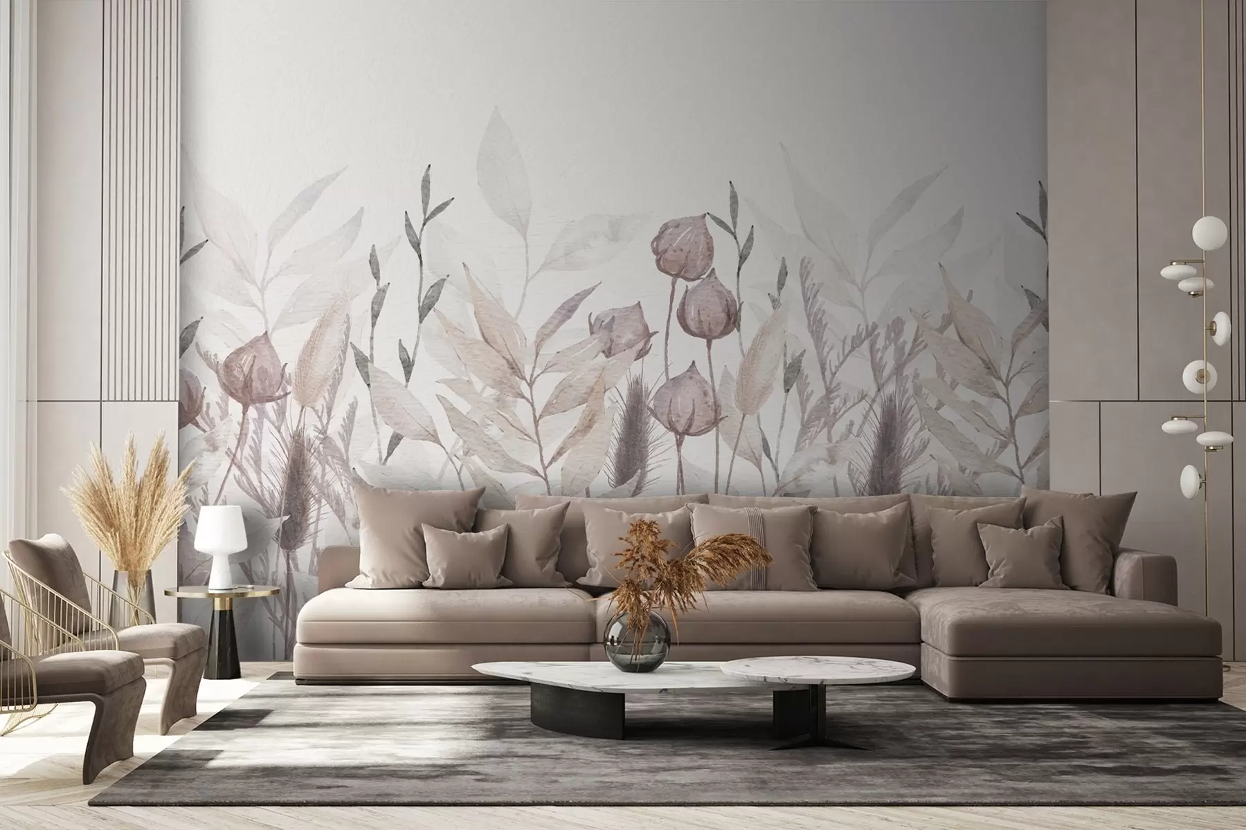 Fototapete ährchen und Wildpflanzen in Beigetönen w02203