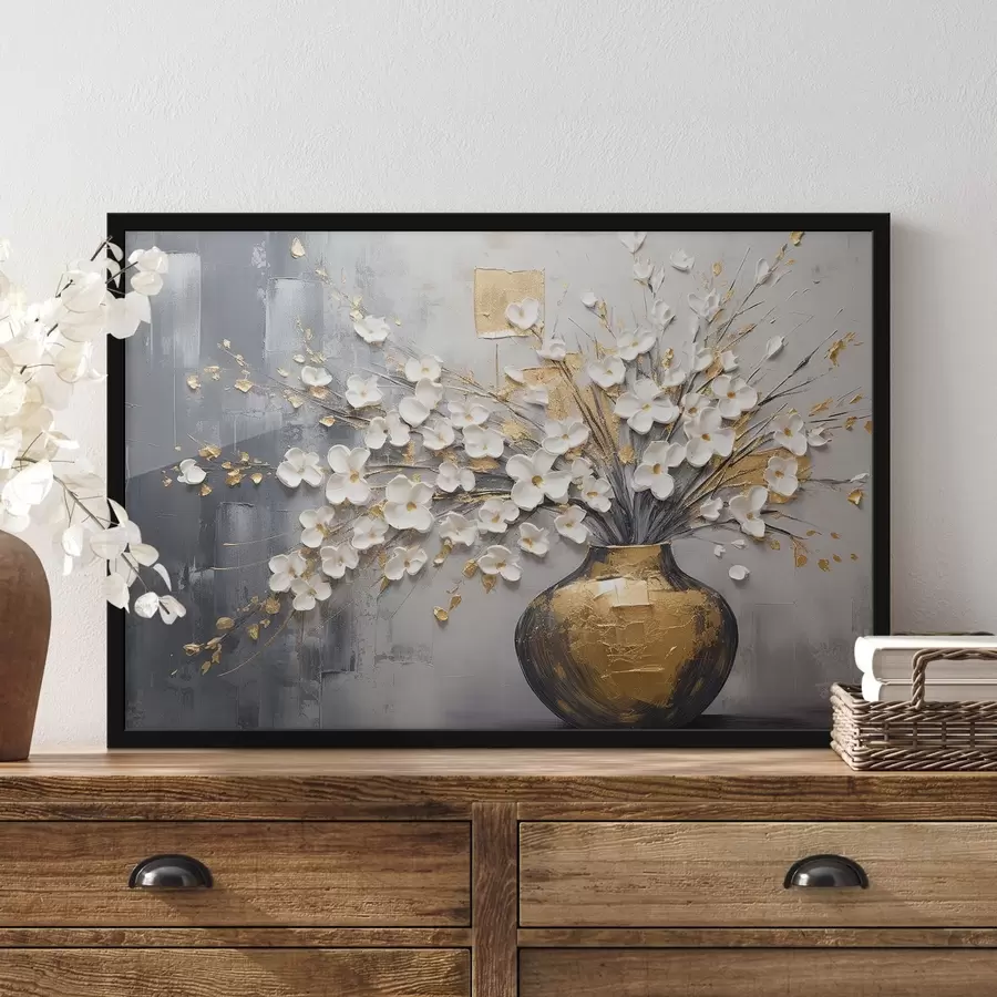 Fototapete Volumetrische kleine helle Blumen in einer Vase, Nachahmung Ölgemälde f41558