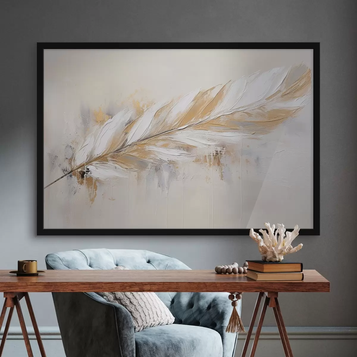 Poster Zarte Feder auf hellem Hintergrund f41559