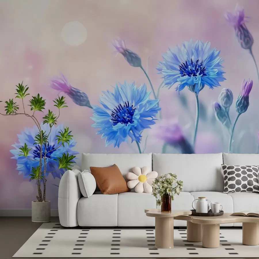 Fototapete Große Kornblumenblüten auf blassrosa Hintergrund w02124