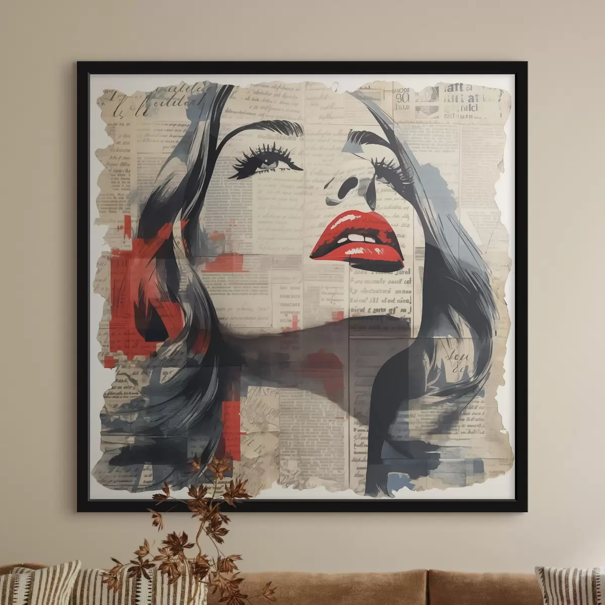 Poster Porträt eines Mädchens auf einer alten Zeitung im Collage-Stil f41619