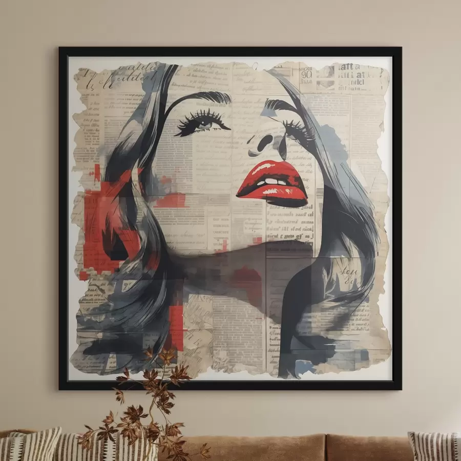 Fototapete Porträt eines Mädchens auf einer alten Zeitung im Collage-Stil f41619