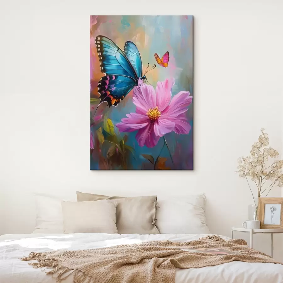 Wandbilder schmetterling und große rosa Blume s41620