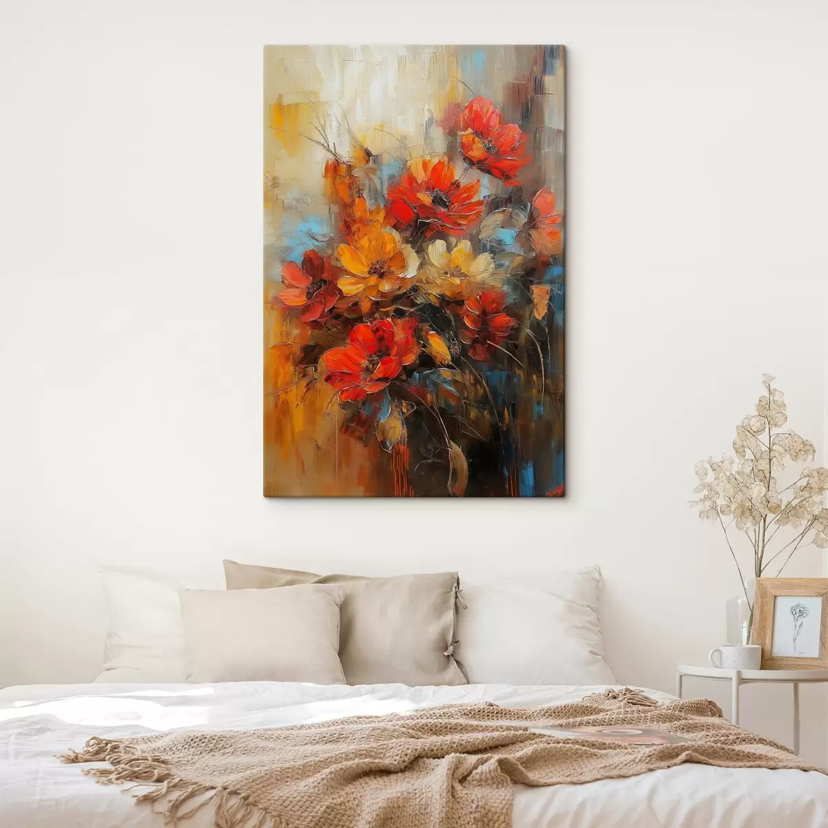 Wandbilder rote Blumen mit Ölfarben s41625