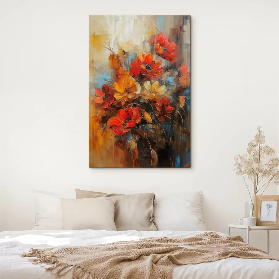 Wandbilder rote Blumen mit Ölfarben s41625