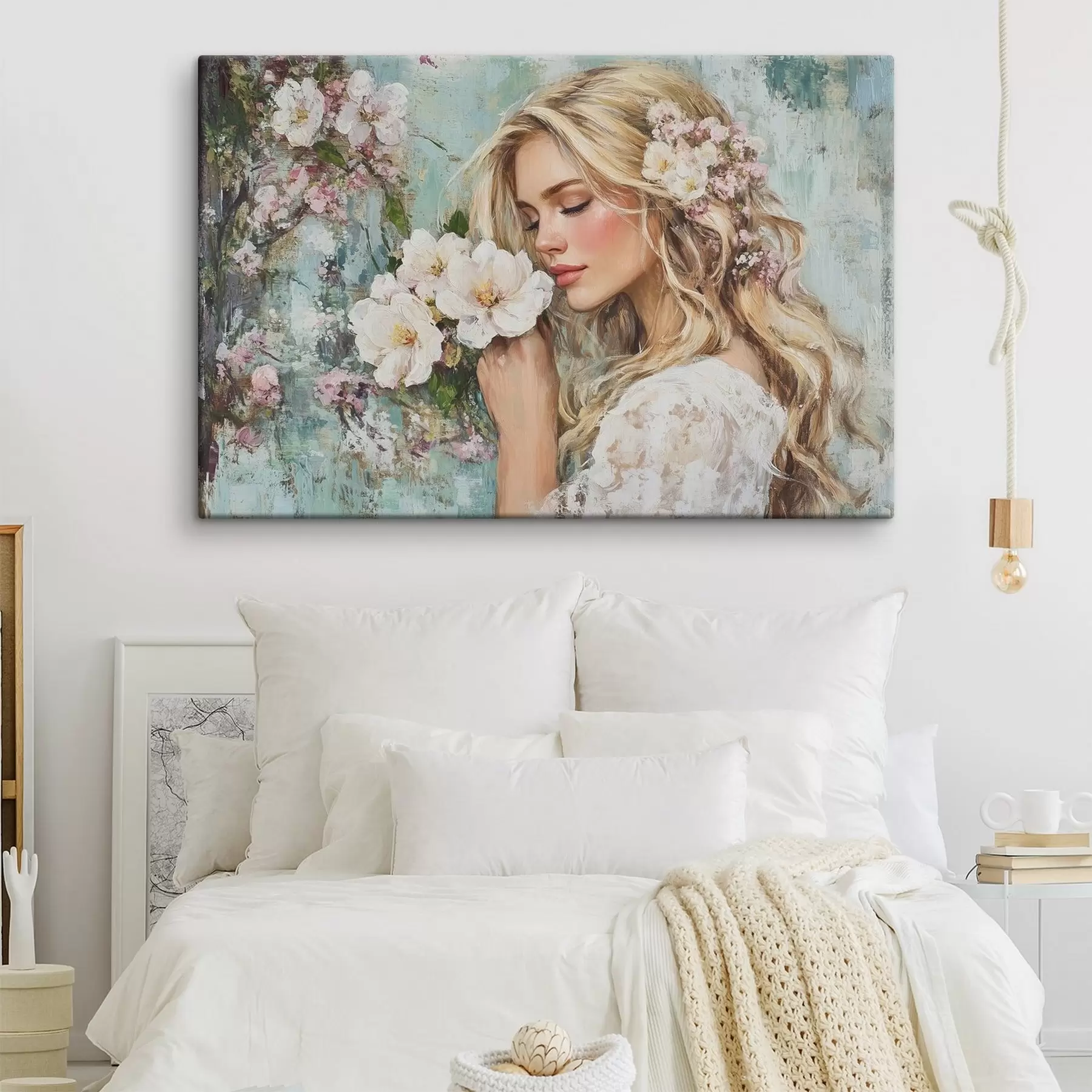 Wandbilder mädchen bei Blumen mit Ölfarben s41632