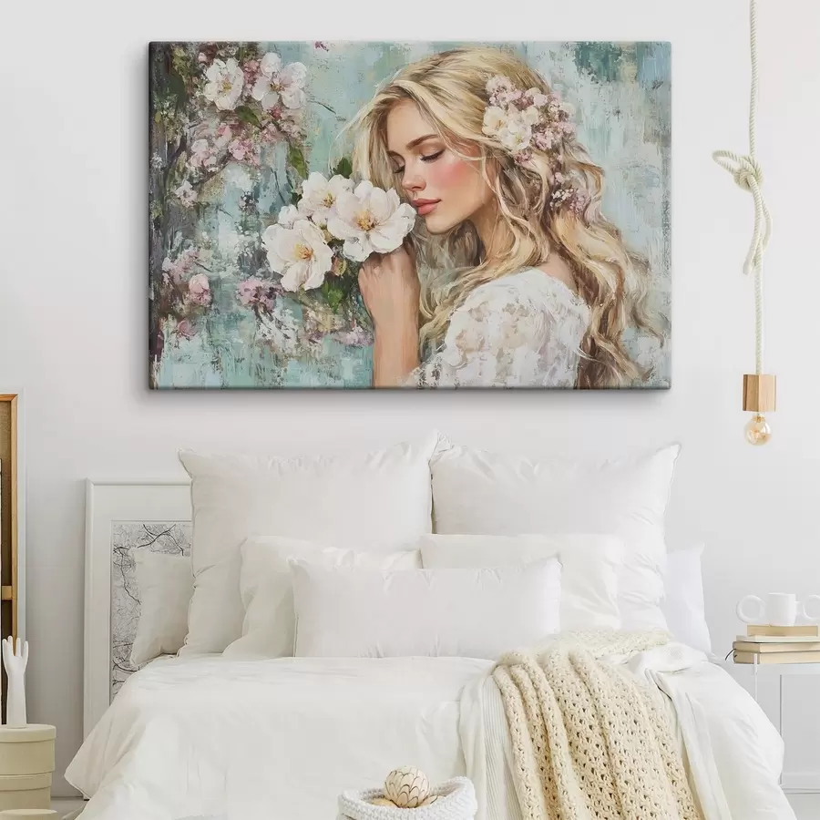 Wandbilder mädchen bei Blumen mit Ölfarben s41632