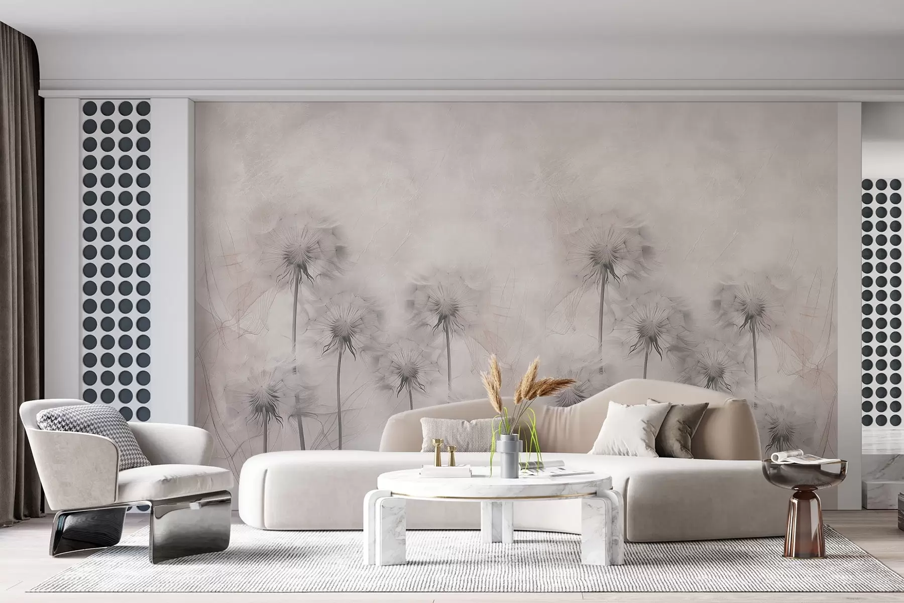 Fototapete Löwenzahn auf einem hellbeigen Hintergrund w01895