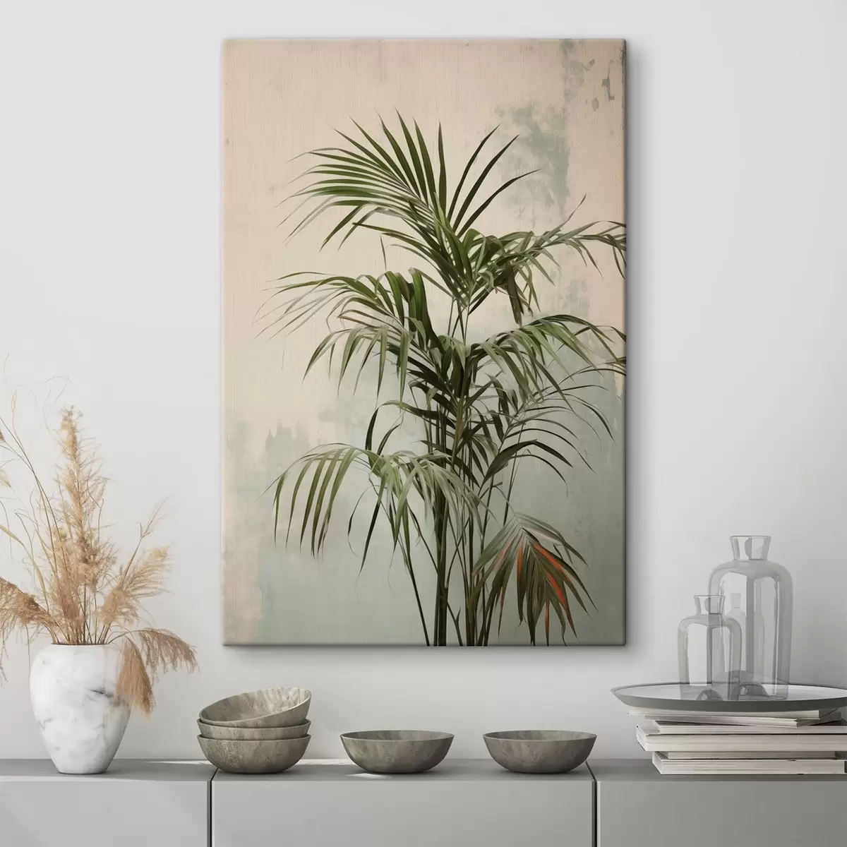 Wandbilder Palmzweige vor einer schäbigen Wand s41660