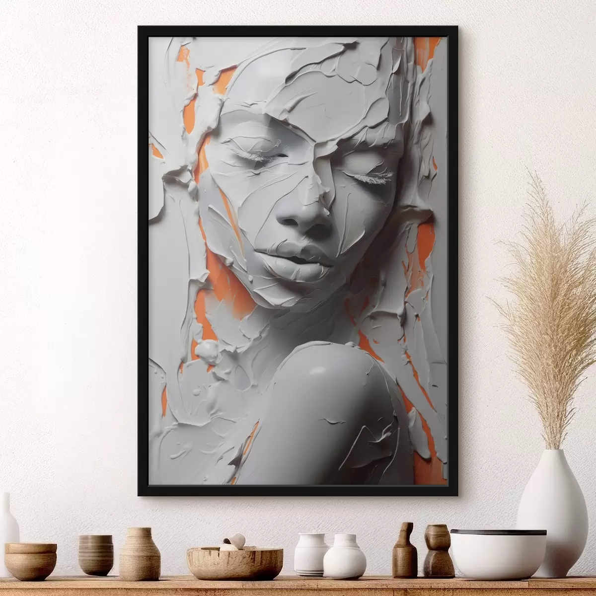 Poster Porträt eines Mädchens in weißer Farbe Nachahmung von Strichen f41657