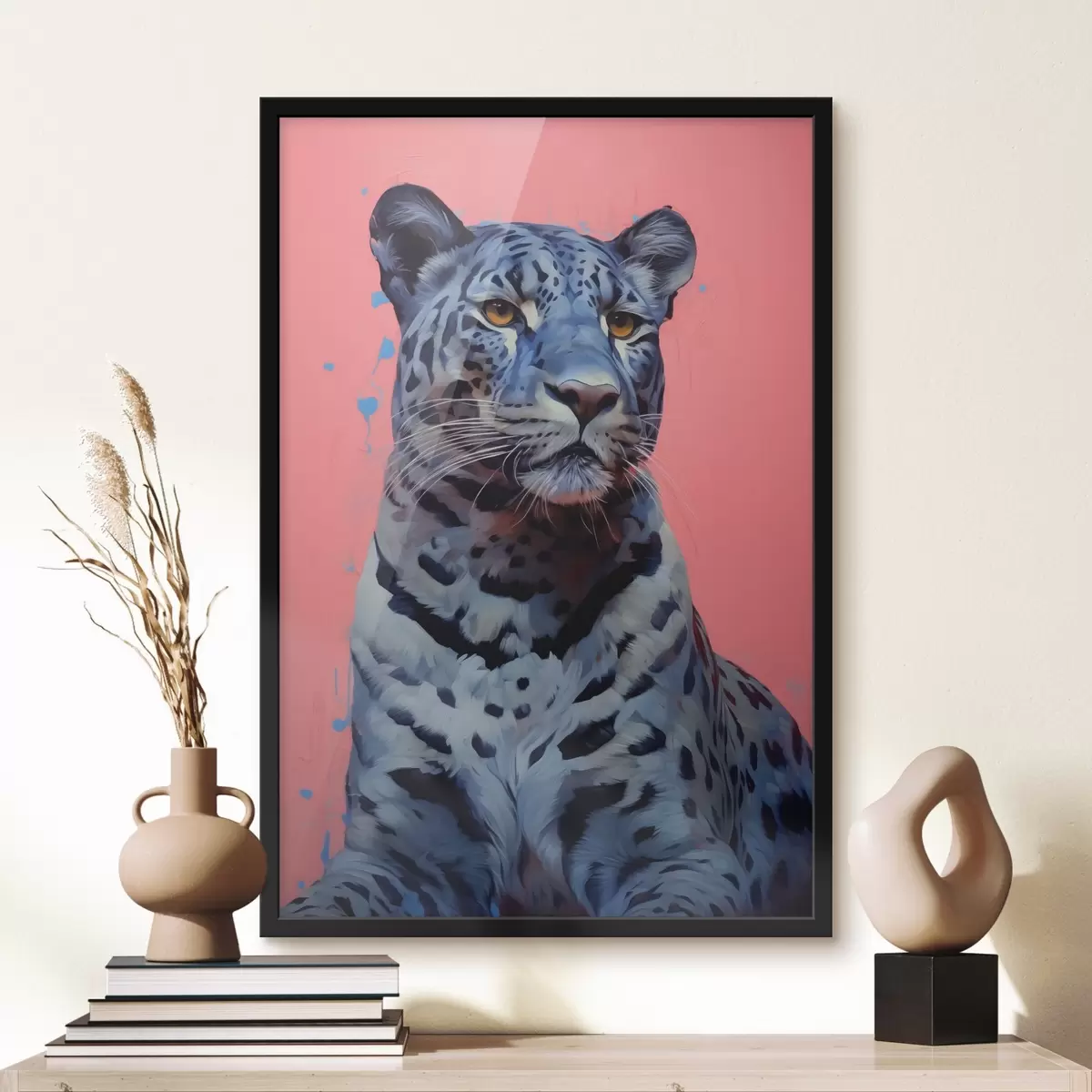 Poster Blauer Tiger auf rosa Hintergrund f41658