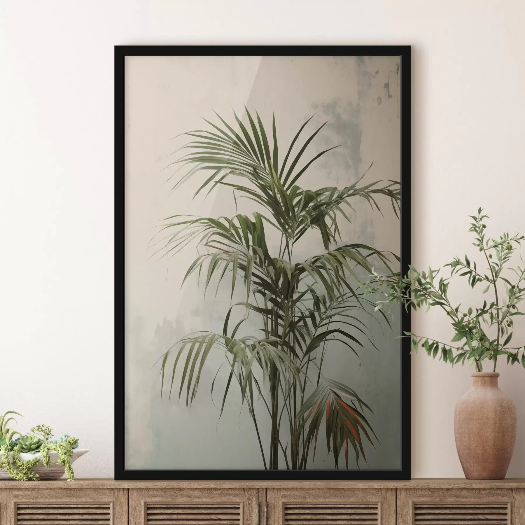 Wandbilder Palmzweige vor einer schäbigen Wand f41660