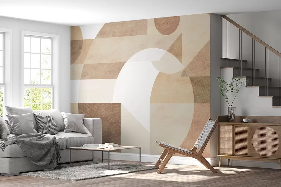 Fototapete Moderne Geometrie mit abstrakten Formen, strukturierte Details in Beige- und Brauntönen w02140