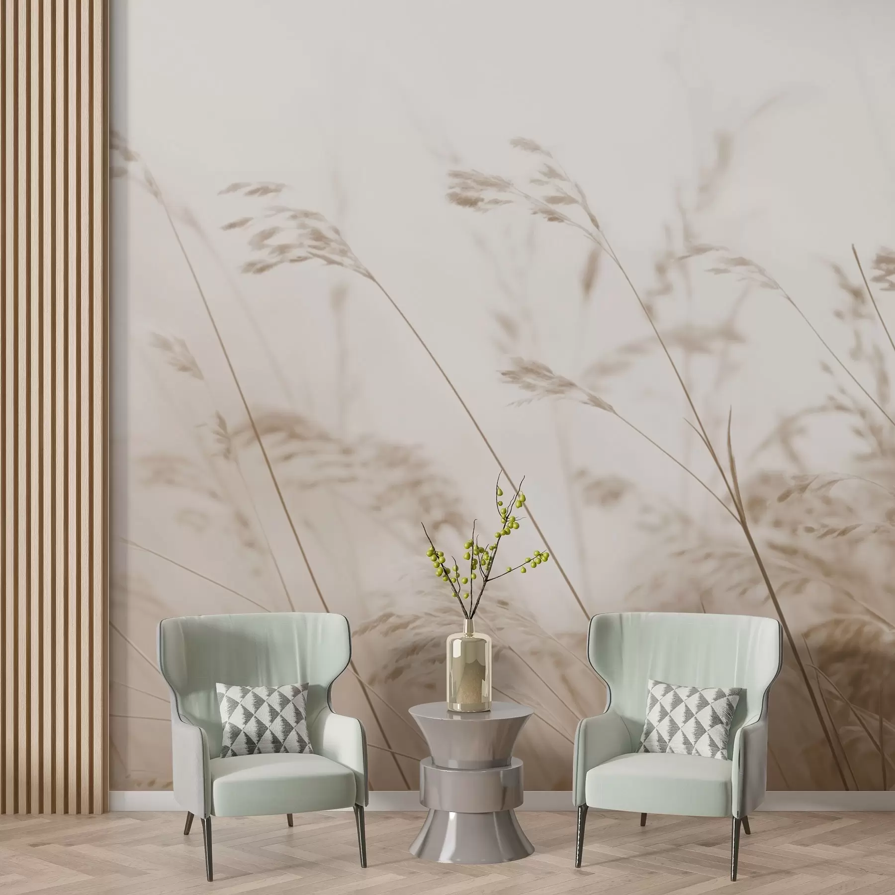 Fototapete Feldgräser in der nebligen Morgendämmerung w02250