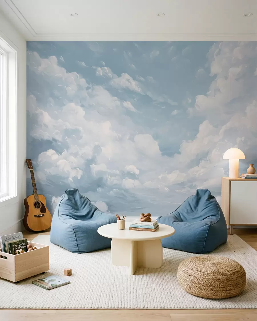 Fototapete Blauer Himmel mit simulierten Ölpinselstrichen w02313
