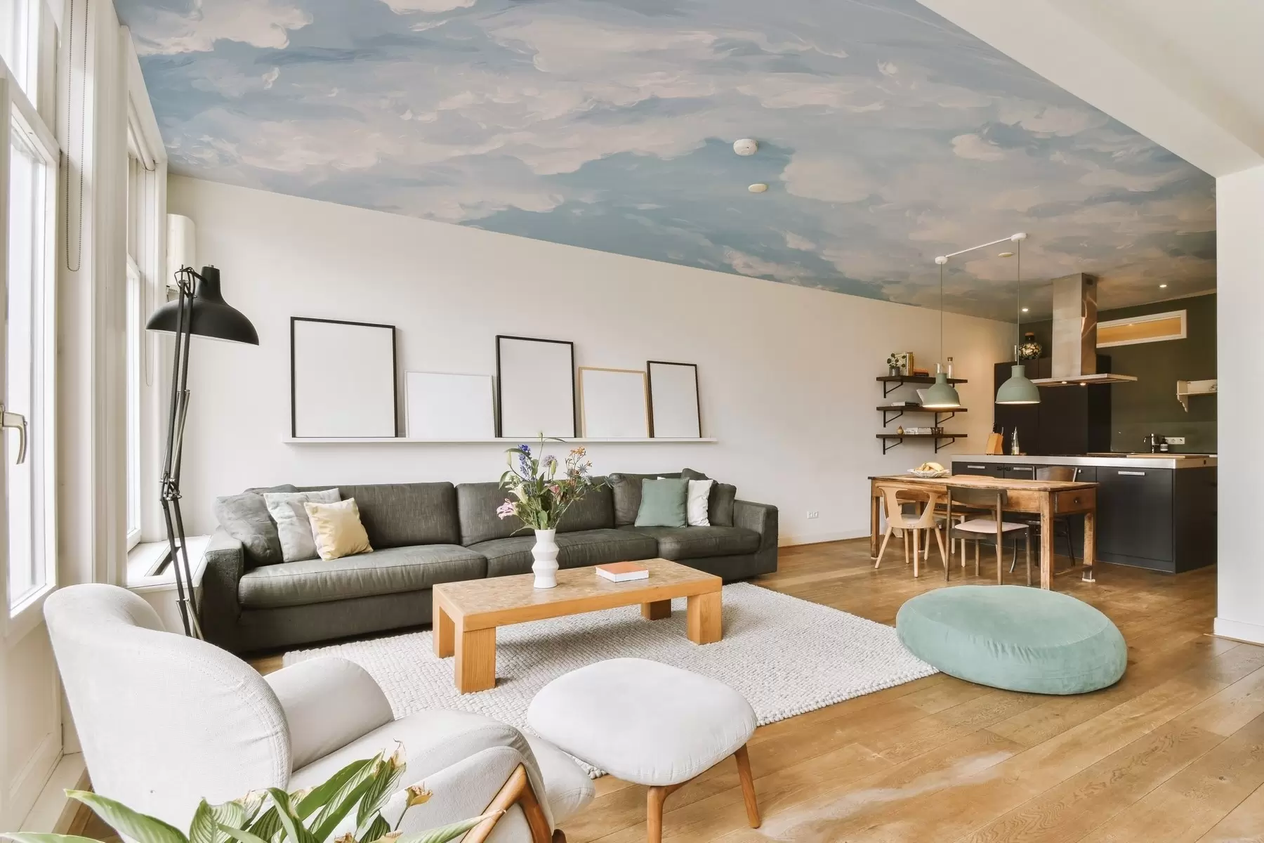 Fototapete Blauer Himmel mit simulierten Ölpinselstrichen w02313