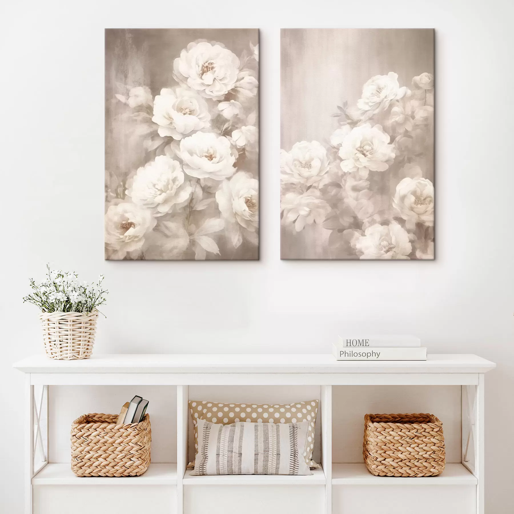 Wandbilder Weiße Vintage-Blumen m00384