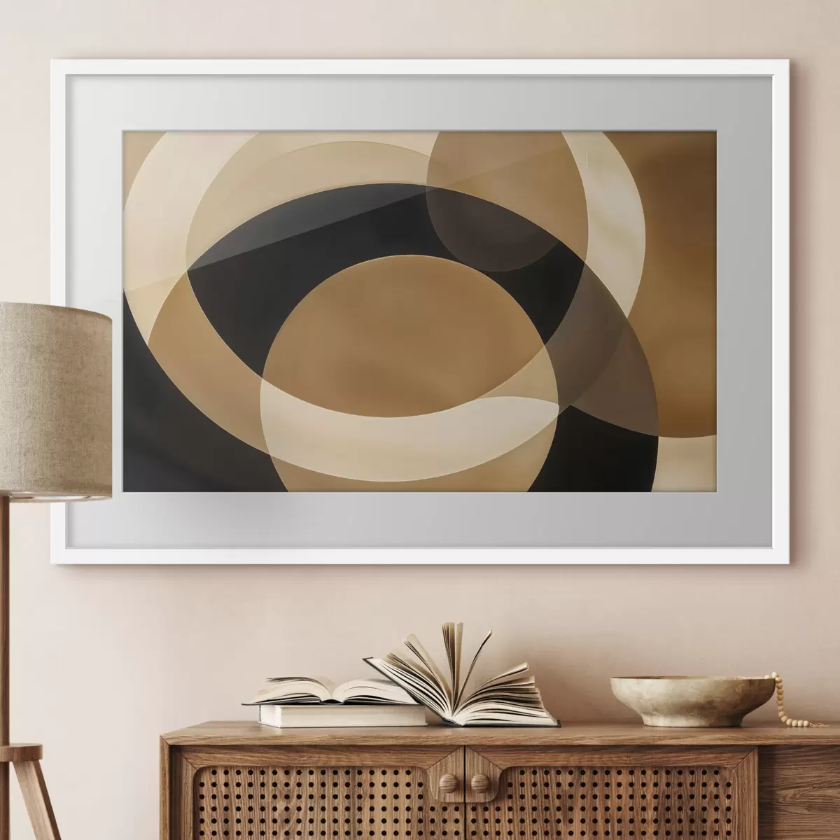 Poster Geometrische Formen in Braun-, Beige- und Schwarztönen bilden eine abstrakte, minimalistische Komposition f41741