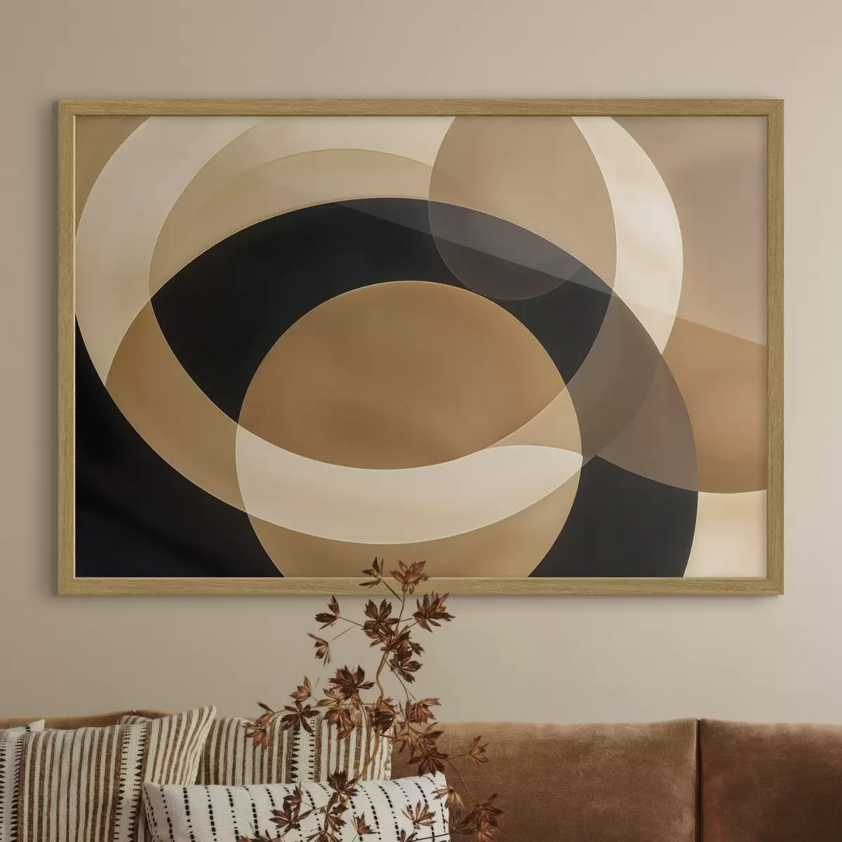Poster Geometrische Formen in Braun-, Beige- und Schwarztönen bilden eine abstrakte, minimalistische Komposition f41741