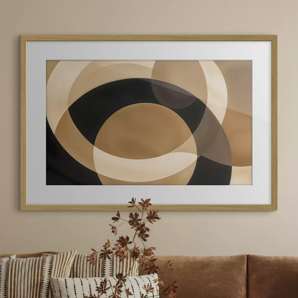 Poster Geometrische Formen in Braun-, Beige- und Schwarztönen bilden eine abstrakte, minimalistische Komposition f41741