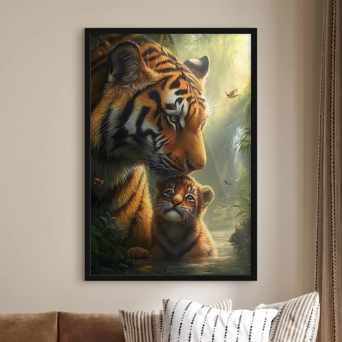 Poster Tiger und Tigerjunge im Dschungel f41760