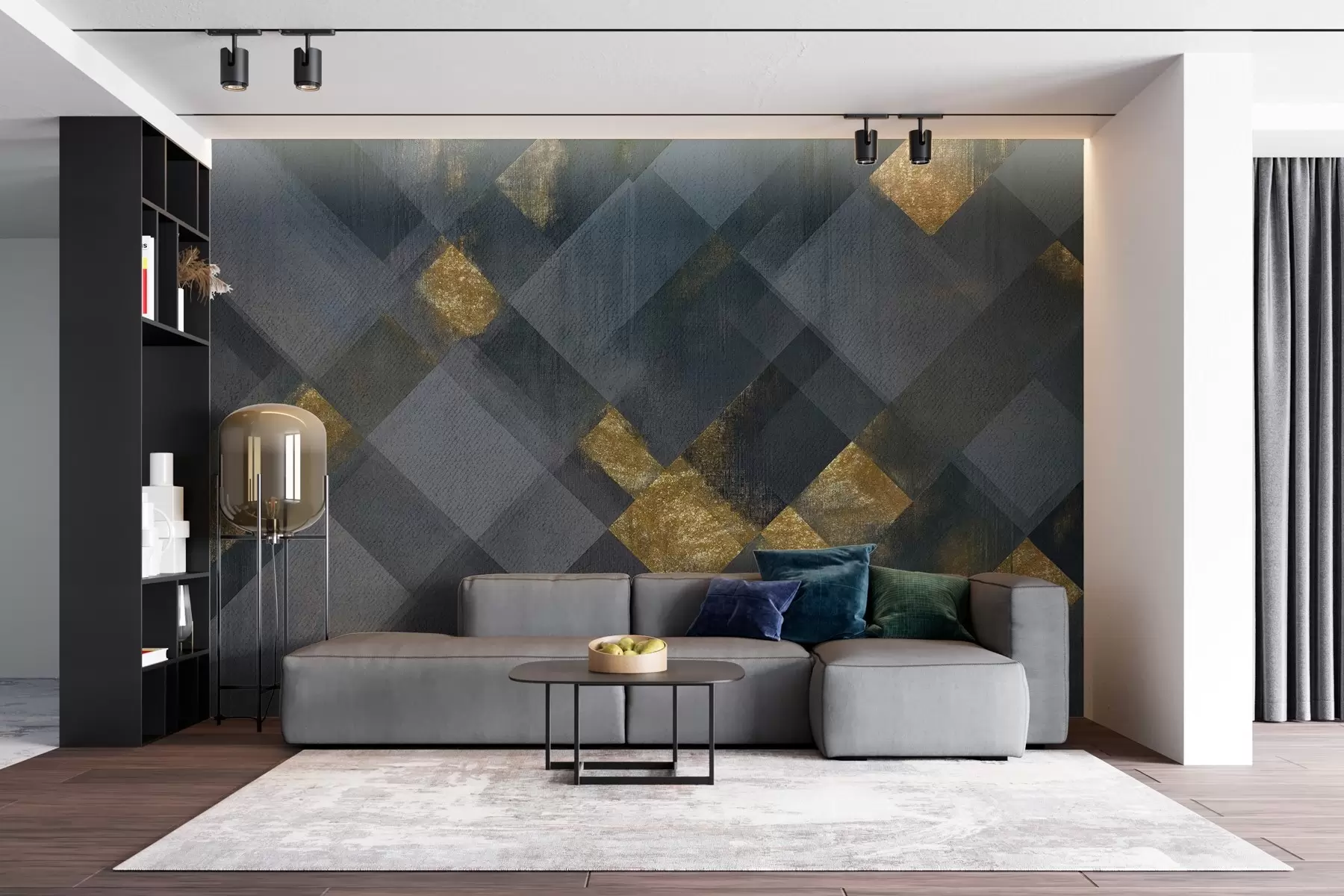 Fototapete moderne Geometrie in luxuriösem Stil mit blauer Tönung w02340