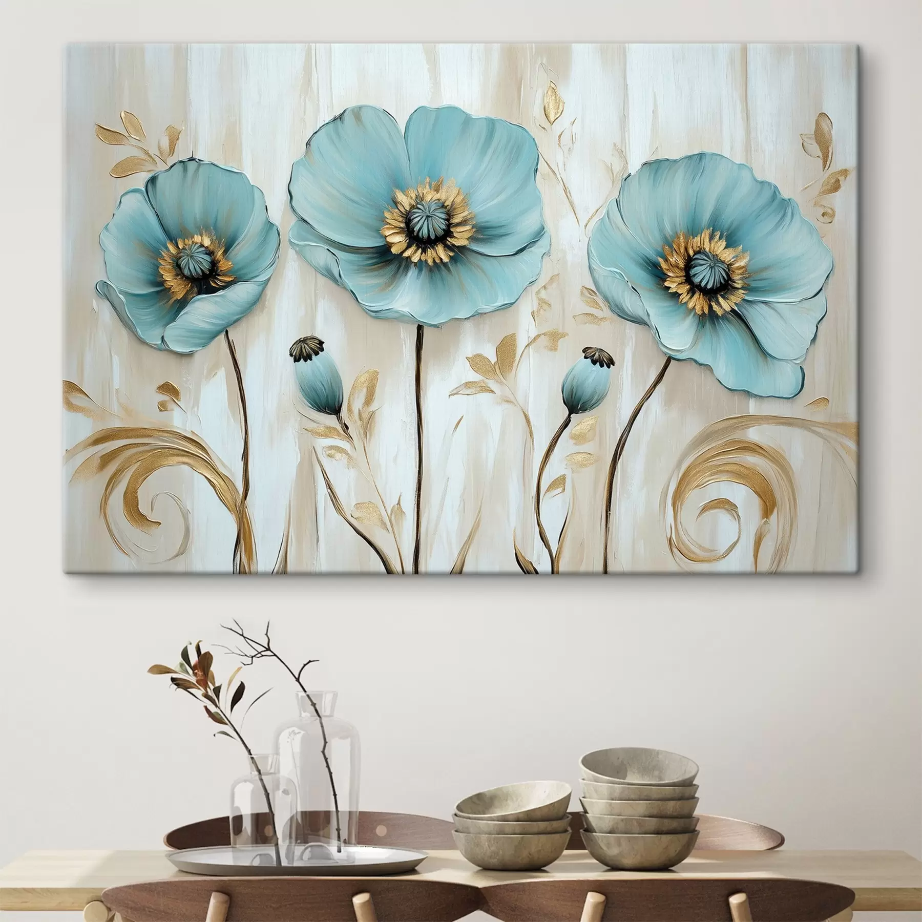 Wandbilder Blaue Blumen im Stil der Ölmalerei s41830