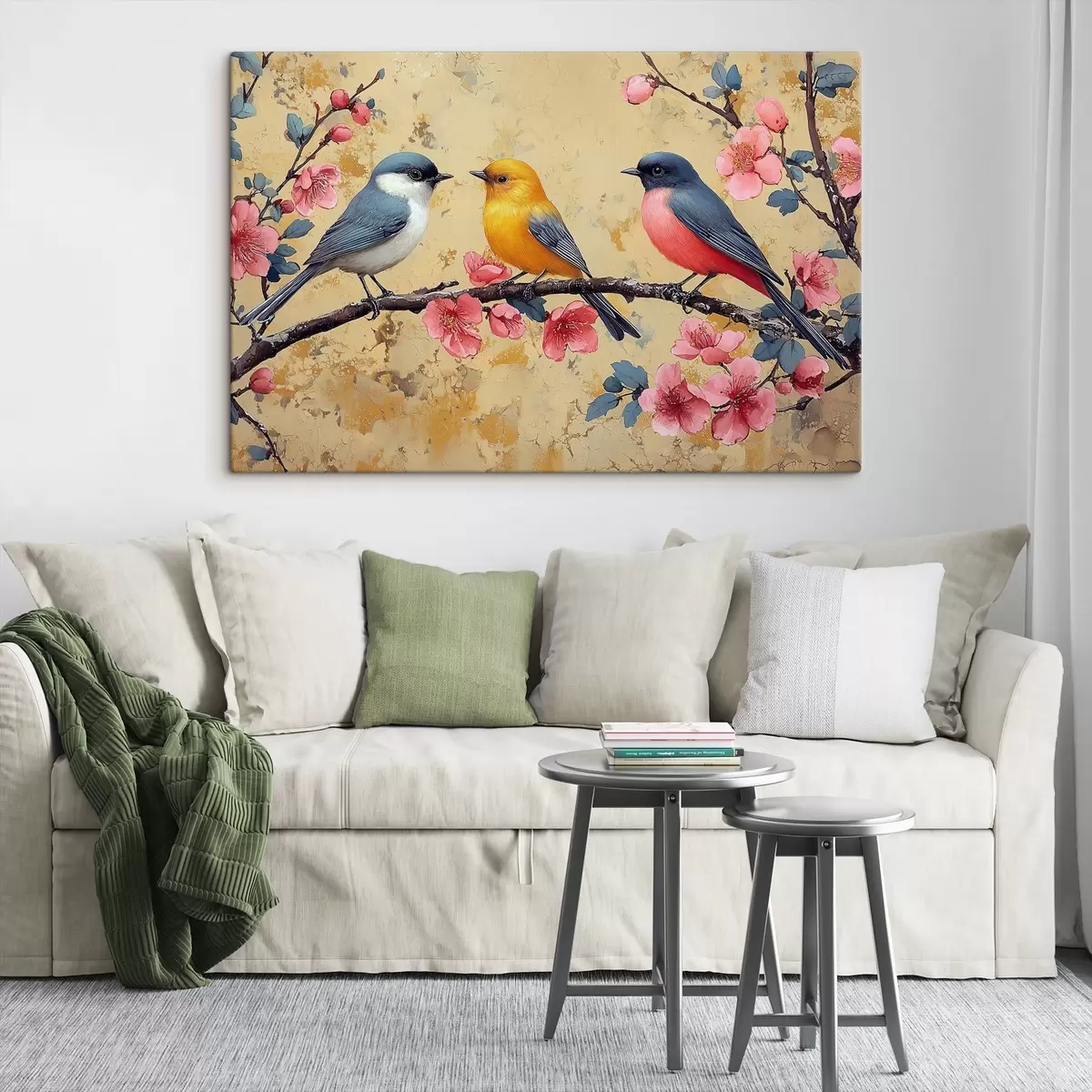 Wandbilder Spatzen auf einem Sakura-Zweig im Stil der Ölmalerei s41835