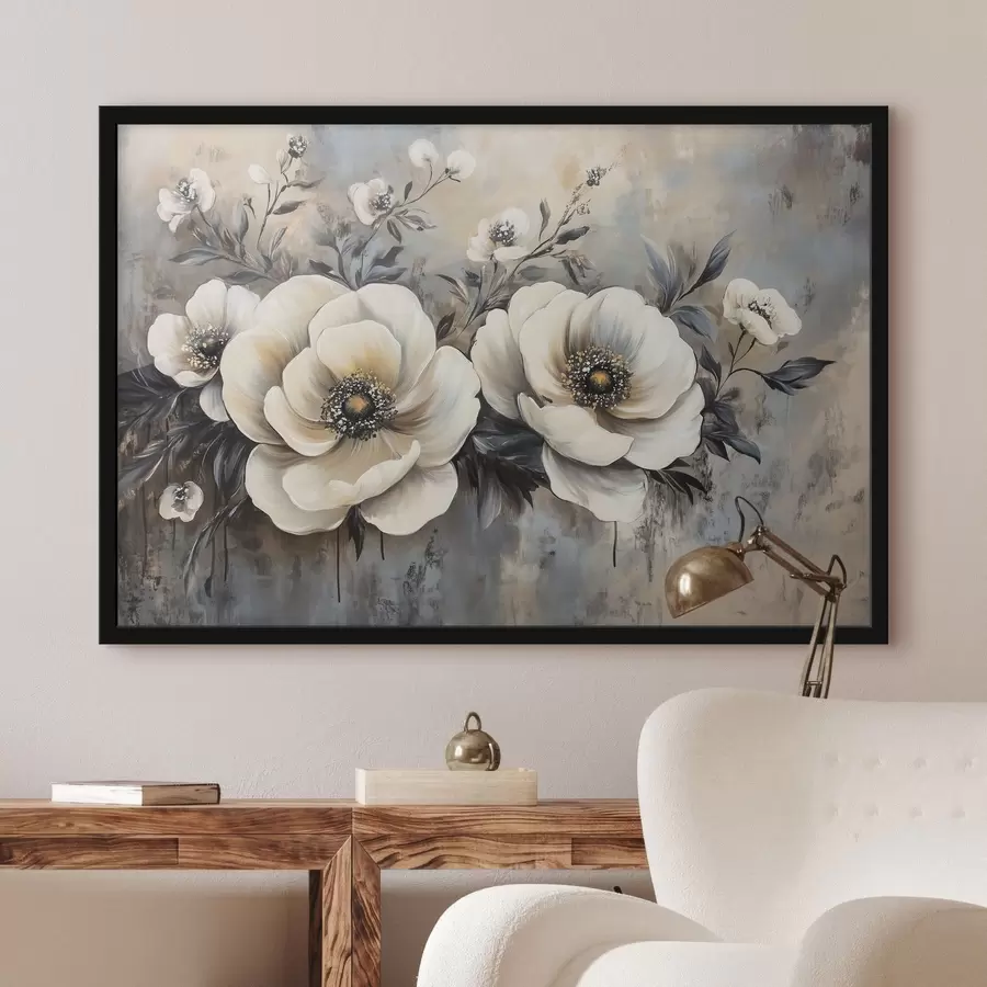 Fototapete Zweig mit weißen Blumen im Vintage-Stil f41828