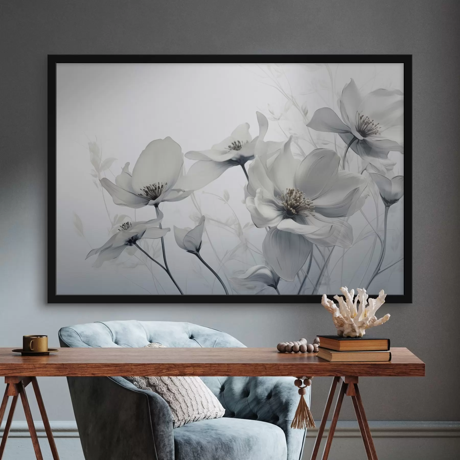 Fototapete Zarte graue Blumen f41829