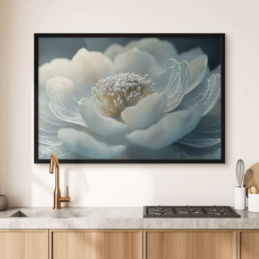 Fototapete Weiße luftige Blume mit Mustern auf den Blütenblättern f41838