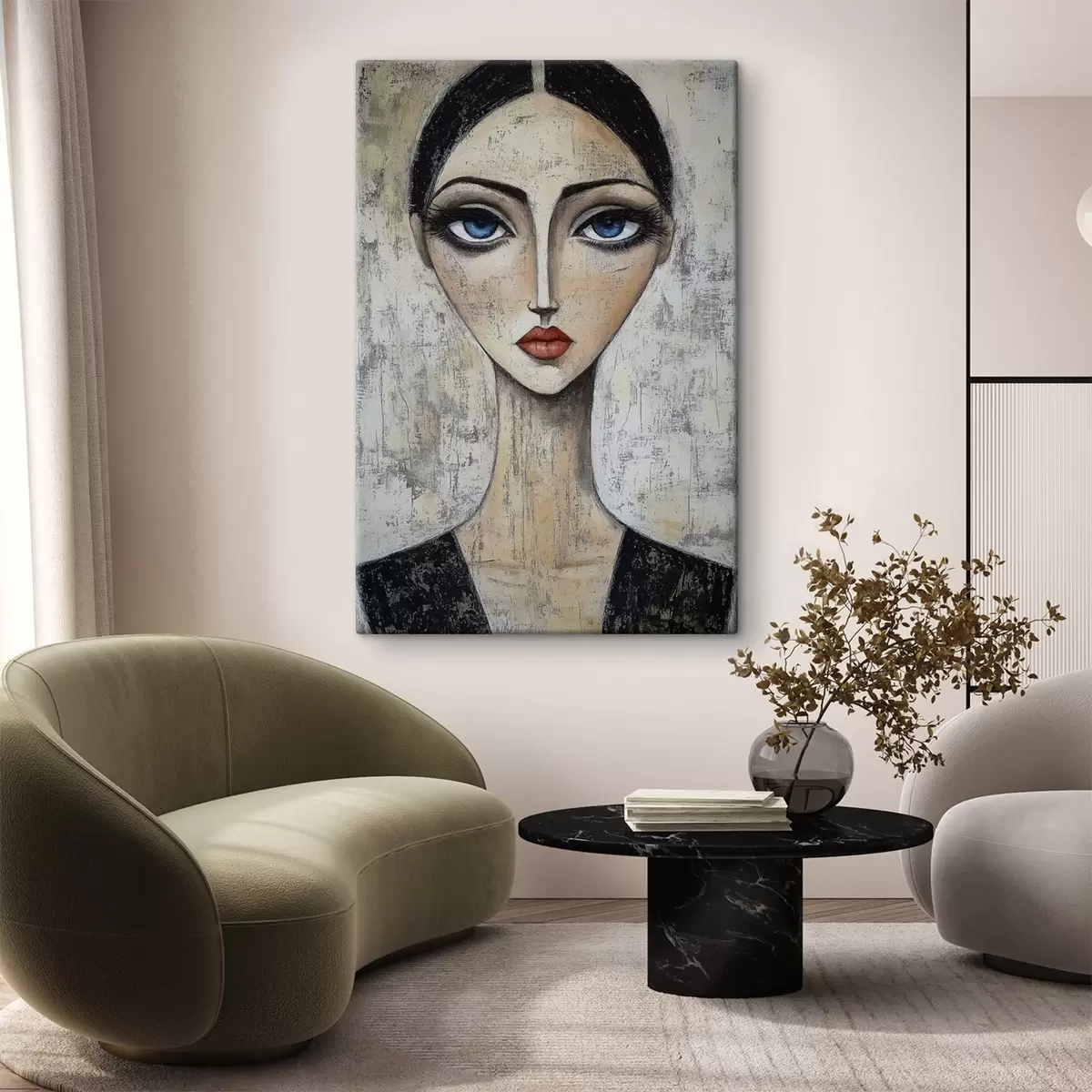 Wandbilder Porträt einer Frau mit ausdrucksvollen Augen in einer stilisierten Technik s41811