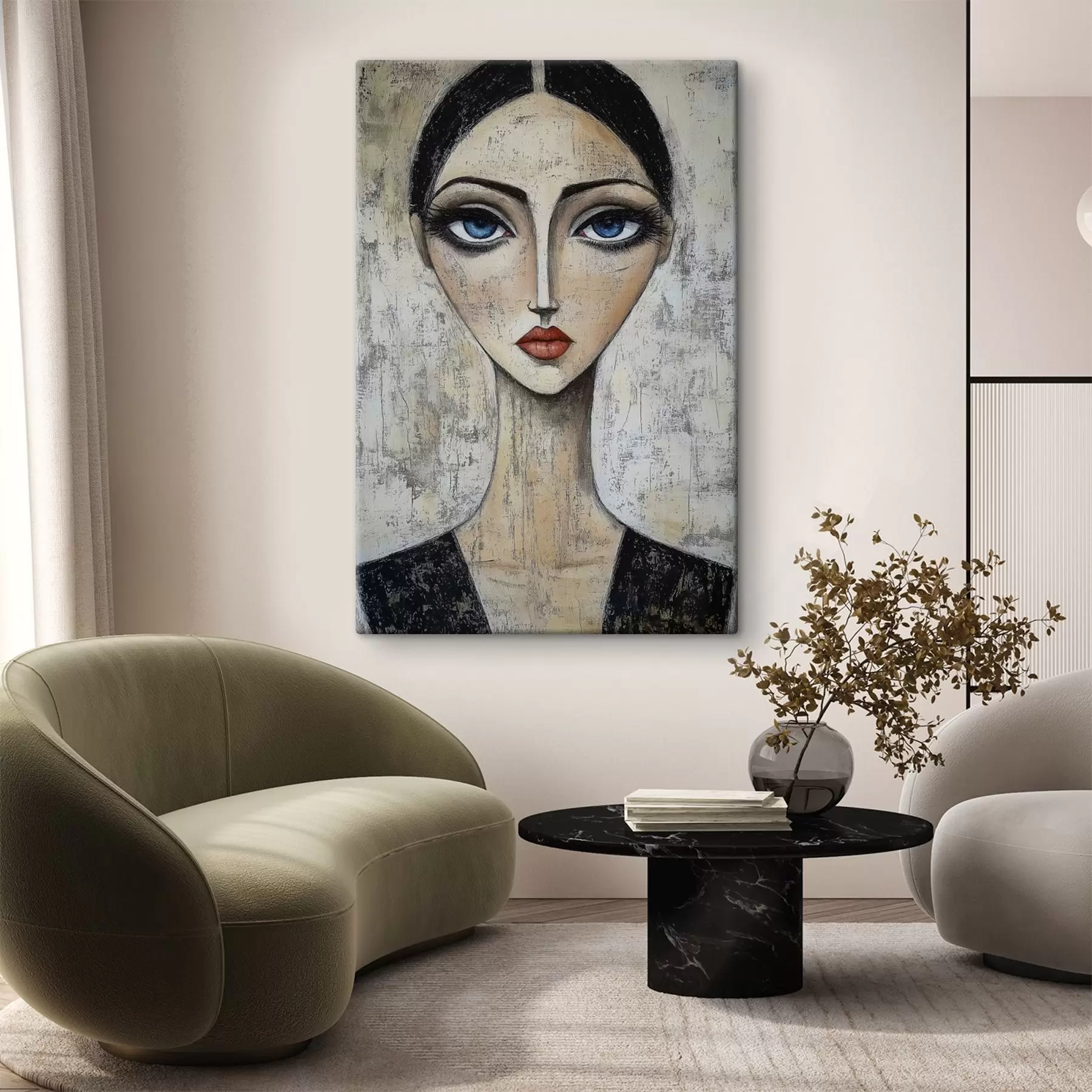 Fototapete Porträt einer Frau mit ausdrucksvollen Augen in einer stilisierten Technik s41811