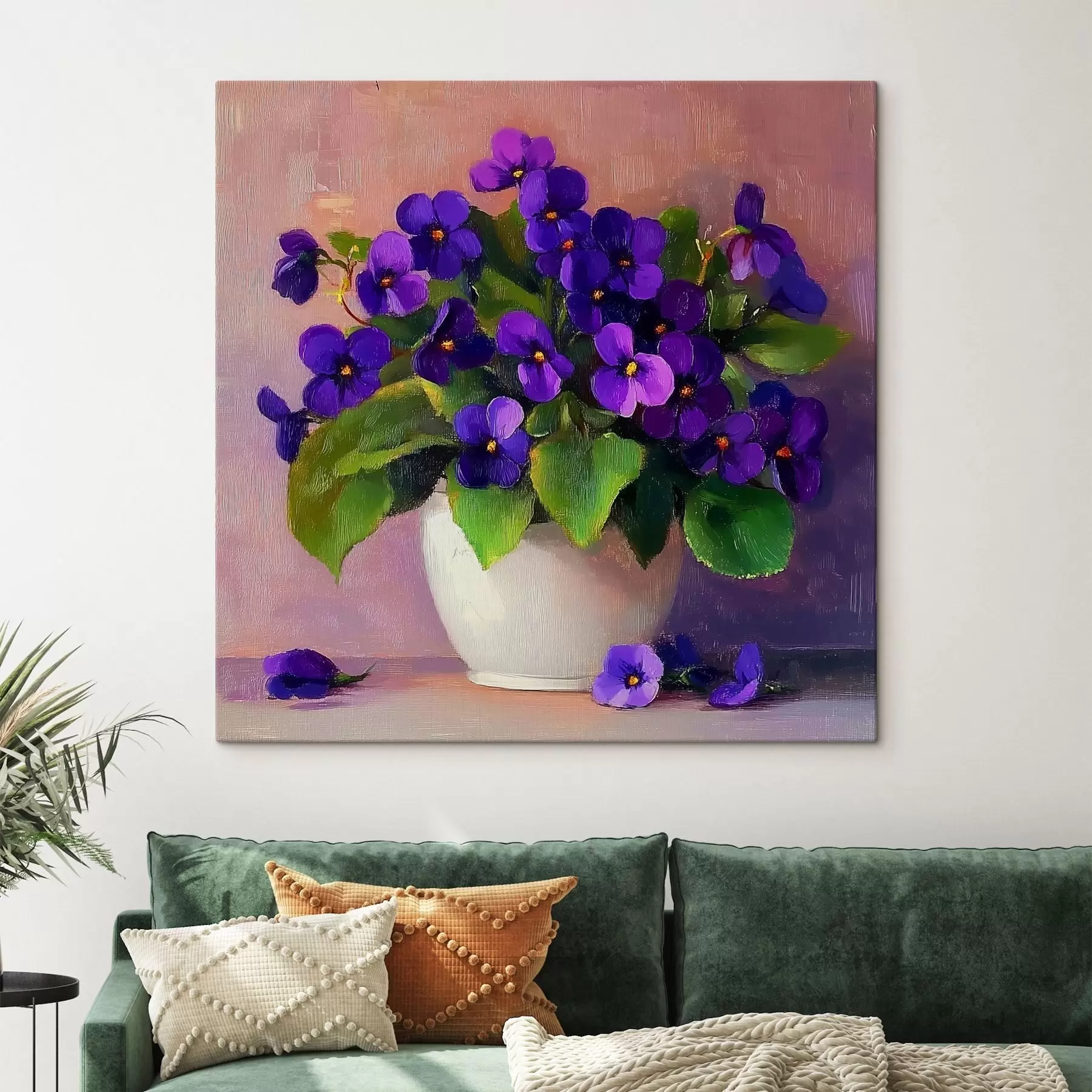 Wandbilder Violette Veilchen in einem weißen Topf s41823