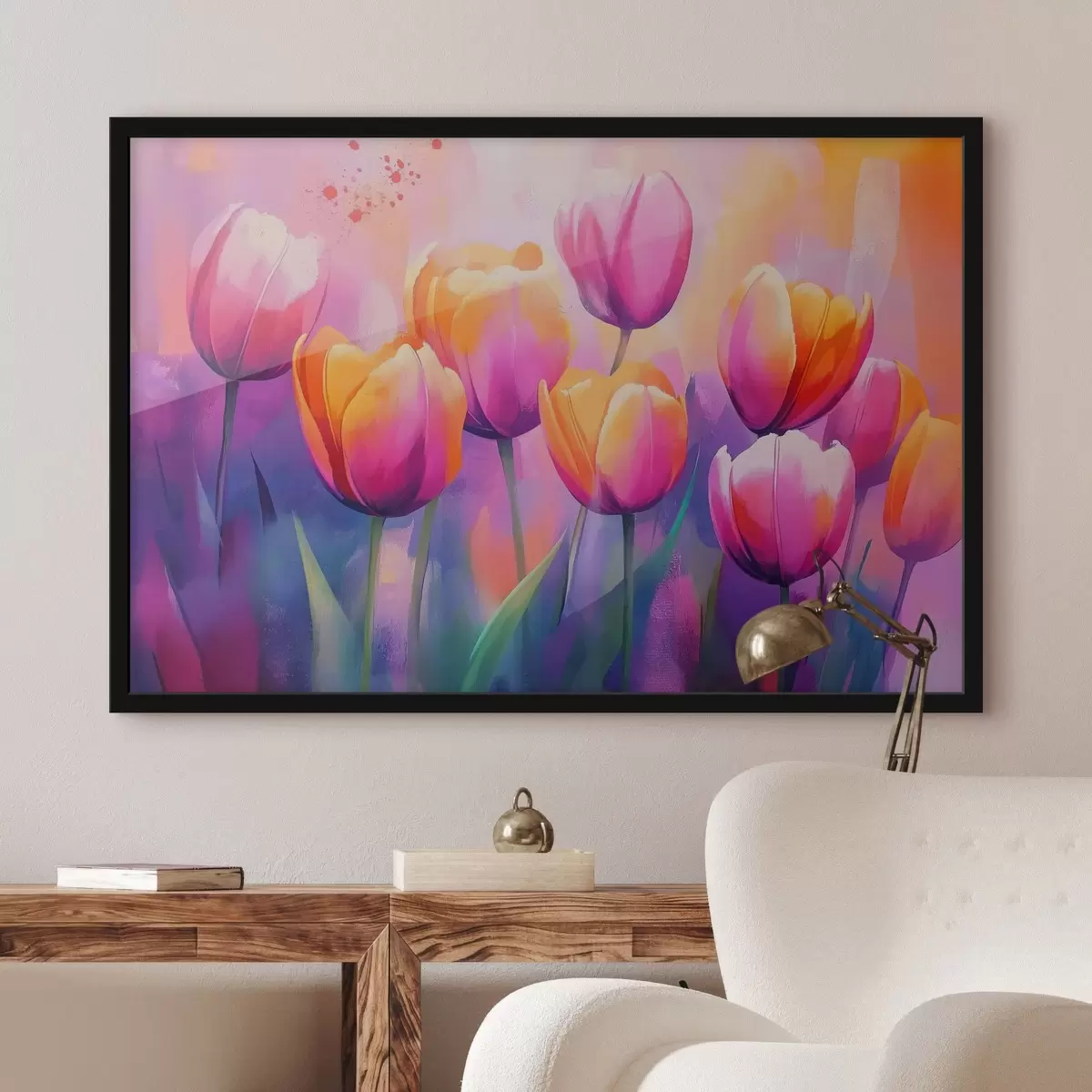 Poster Tulpen in leuchtenden rosa-orangefarbenen Tönen f41807
