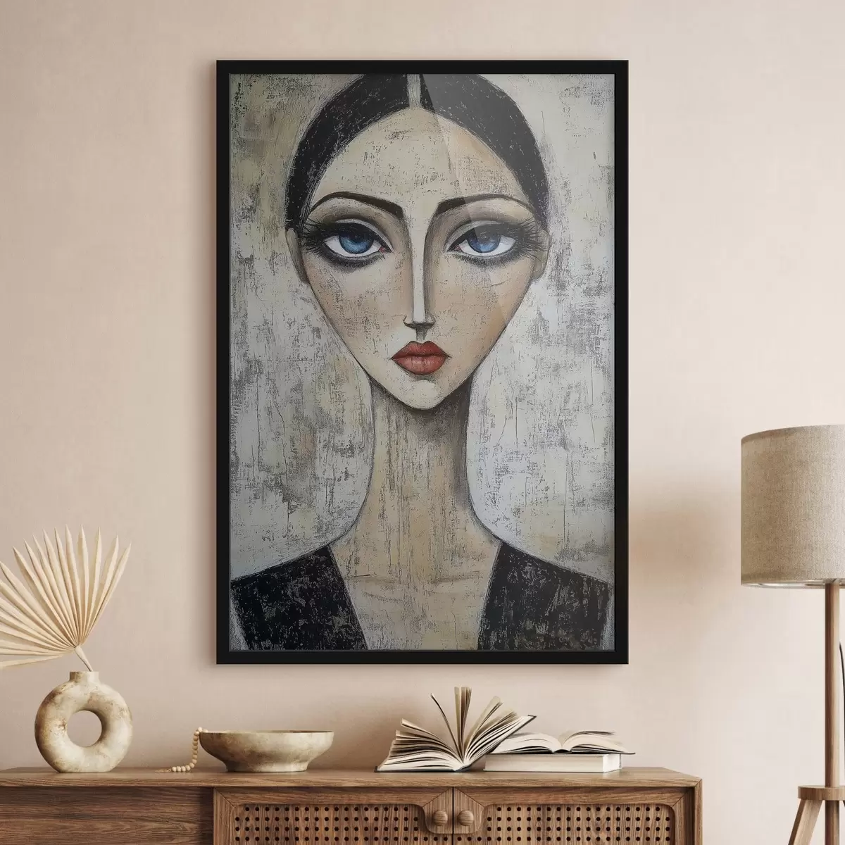 Poster Porträt einer Frau mit ausdrucksvollen Augen in einer stilisierten Technik f41811